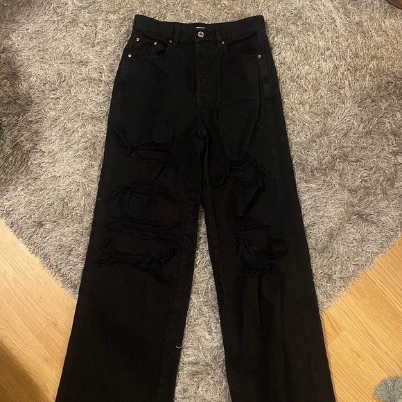 PacSun Black Goth Grunge Distressed High Rise Baggy Wide Leg Jeans - Picture 4 of 8